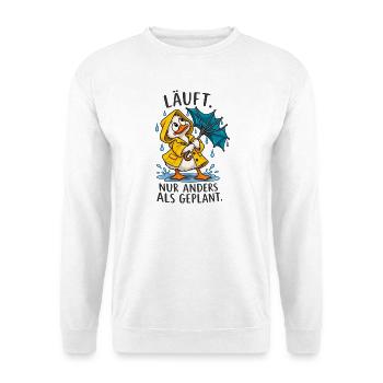 Lustige Ente – Anders als geplant - Unisex Pullover - Weiß - Vorne - Alina (178cm) & Michal (187cm)