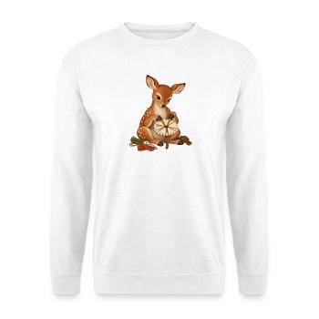 Reh flechtet mit Kumihimo-Scheibe - Unisex Pullover - Weiß - Vorne - Alina (178cm) & Michal (187cm)