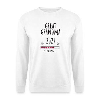 Pregnancy Announcement – Uroma 2027 Geschenk - Unisex Pullover - Weiß - Vorne - Alina (178cm) & Michal (187cm)