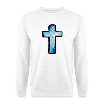 Blaues Gitterkreuz - Unisex Pullover - Weiß - Vorne - Alina (178cm) & Michal (187cm)