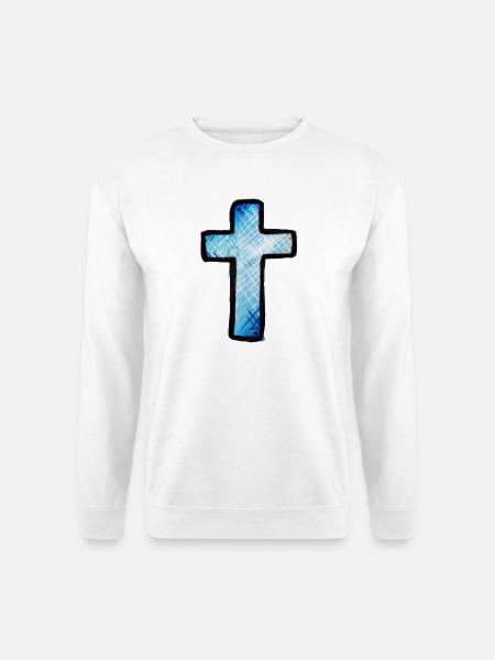 Blaues Gitterkreuz - Unisex Pullover - Weiß