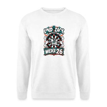 Und Zack Wieder 26 Dartboard - Unisex Pullover - Weiß - Vorne - Alina (178cm) & Michal (187cm)