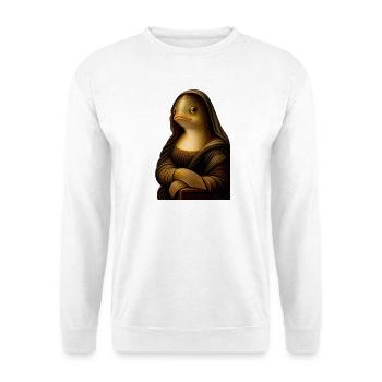 Mona Lisa als Fisch - Unisex Pullover - Weiß - Vorne - Alina (178cm) & Michal (187cm)