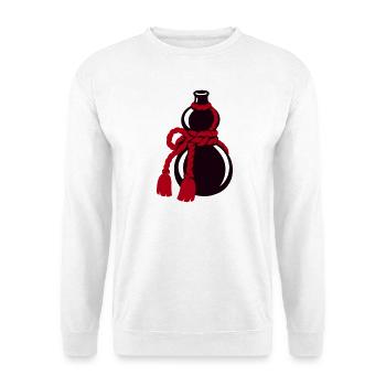 Sake Flasche Kuerbis Grafik - Unisex Pullover - Weiß - Vorne - Alina (178cm) & Michal (187cm)
