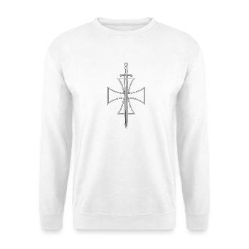 Schwert Kreuz Bibel - Unisex Pullover - Weiß - Vorne - Alina (178cm) & Michal (187cm)