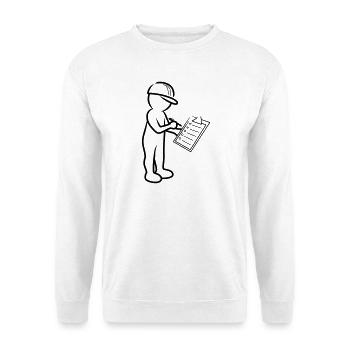 Männchen mit Helm und Checkliste auf Baustelle - Unisex Pullover - Weiß - Vorne