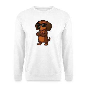 Cool dachshund gamer with crossed arms cartoon - Unisex Sweatshirt - white - Front