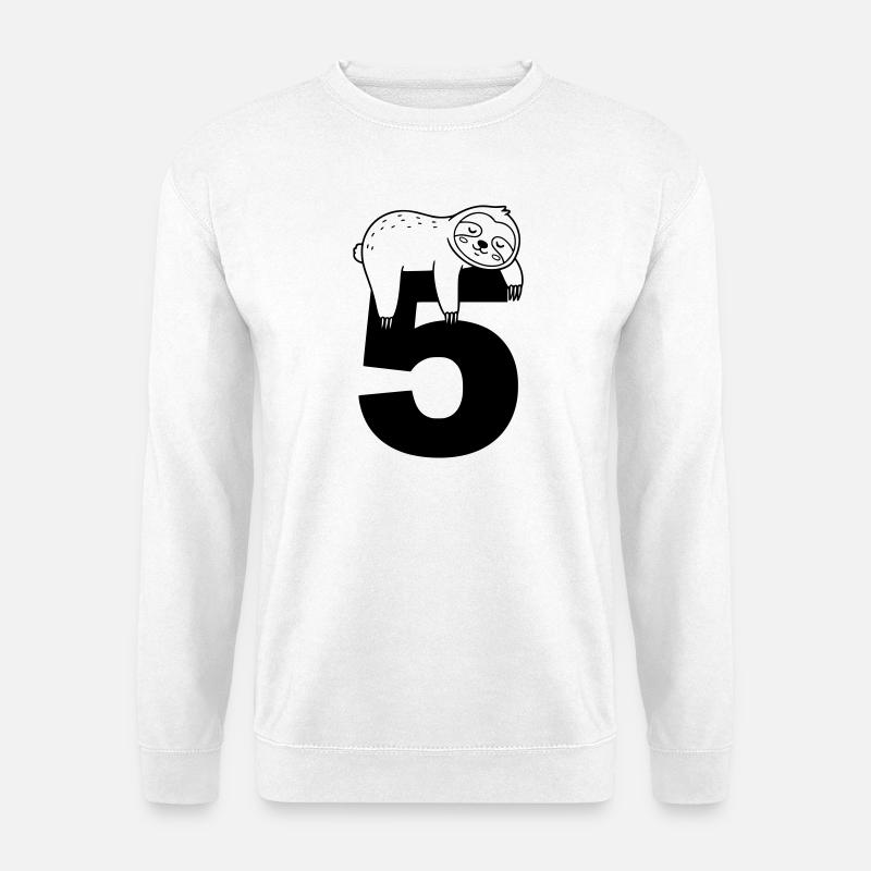 Sleeping sloth on the number five - Unisex Sweatshirt - white