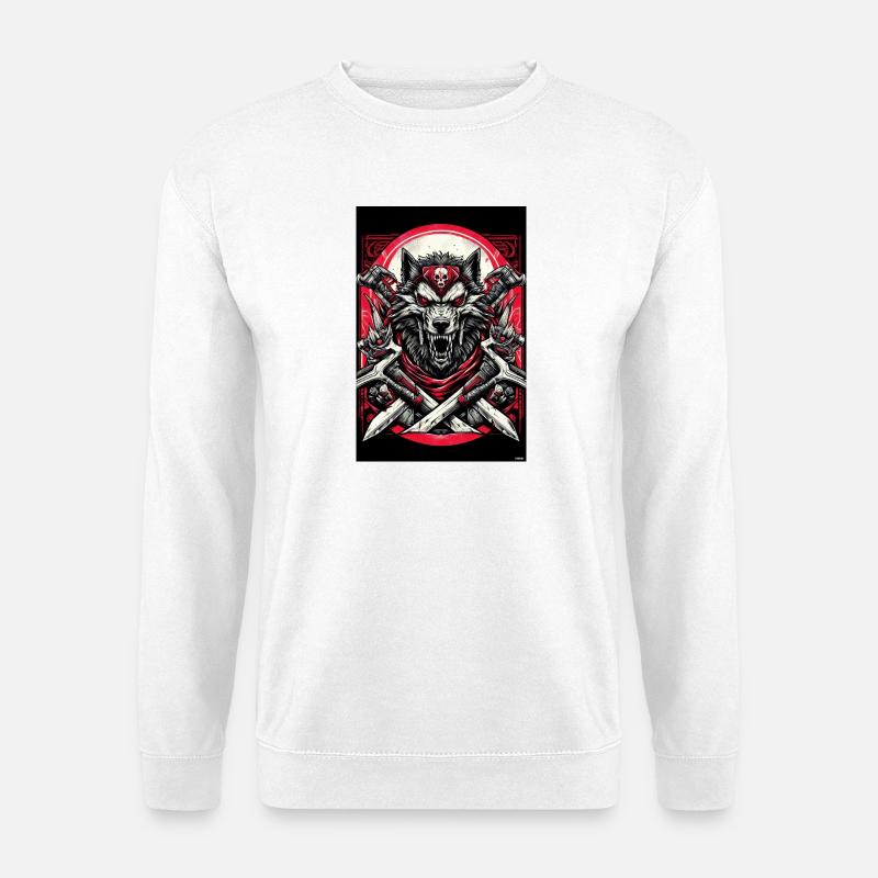 Karmesinroter Wolfkrieger mit Klingen - Unisex Pullover - Weiß