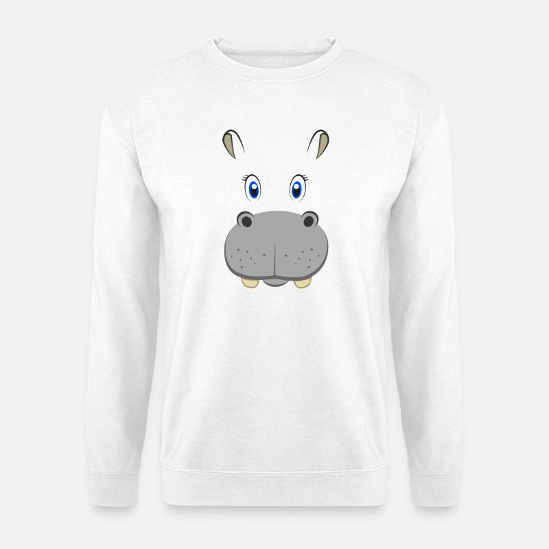 Niedliches Cartoon-Nilpferd-Gesicht Nilpferd-Safari-Tier - Unisex Pullover - Weiß