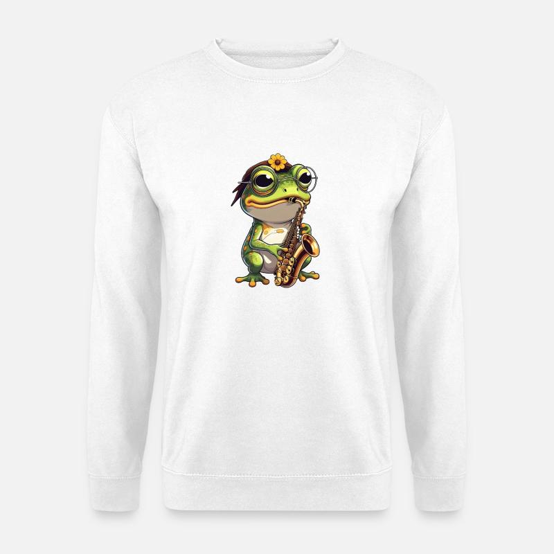 Jazzfrosch mit Saxophon - Unisex Pullover - Weiß