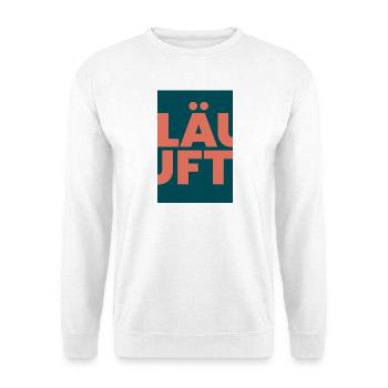 Läuft bei dir- Große Typo in Koralle auf Teal - Unisex Pullover - Weiß - Vorne