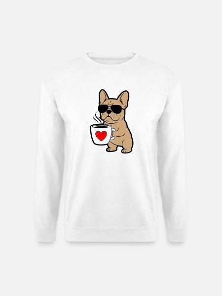 Frenchie Hund Kaffee Comic - Unisex Pullover - Weiß