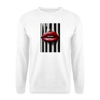 Red Lips Black White Stripe Fashion - Unisex Sweatshirt - white - Front