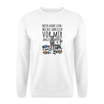 Schwitzendes Fitness-Comic-Design - Unisex Pullover - Weiß - Vorne