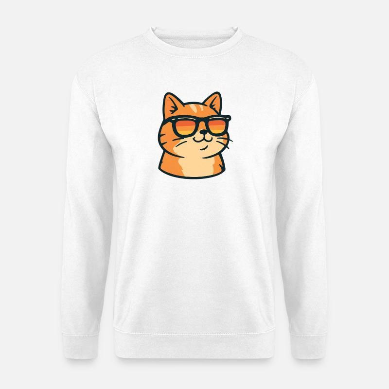 Katze mit Retro-Sonnenbrille - Unisex Pullover - Weiß