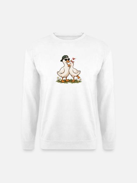 Süßes Entenpaar verliebt – passendes Partnerdesign – - Unisex Pullover - Weiß