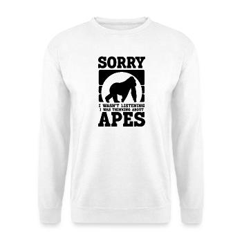 Affen Humor Silhouette - Unisex Pullover - Weiß - Vorne - Alina (178cm) & Michal (187cm)