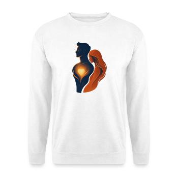 Umarme dich im leuchtenden Herzen - Unisex Pullover - Weiß - Vorne - Alina (178cm) & Michal (187cm)