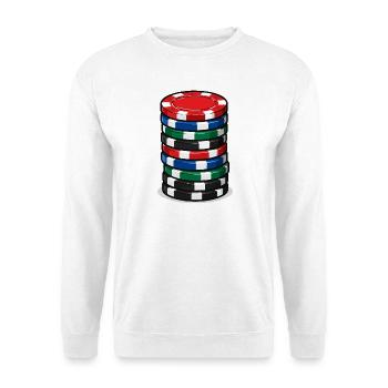 Pokerchip Stack Farbexplosion - Unisex Pullover - Weiß - Vorne - Alina (178cm) & Michal (187cm)