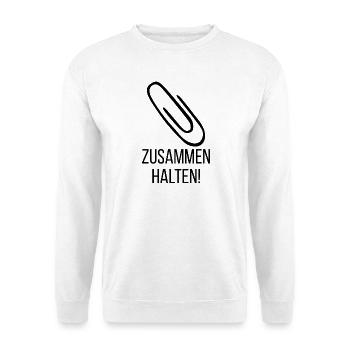 BÜROKLAMMER ZUSAMMENHALTEN STILLER PROTEST, NO NZS - Unisex Pullover - Weiß - Vorne - Alina (178cm) & Michal (187cm)