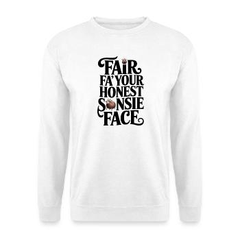 Mach dein ehrliches Gesicht - Unisex Pullover - Weiß - Vorne - Alina (178cm) & Michal (187cm)