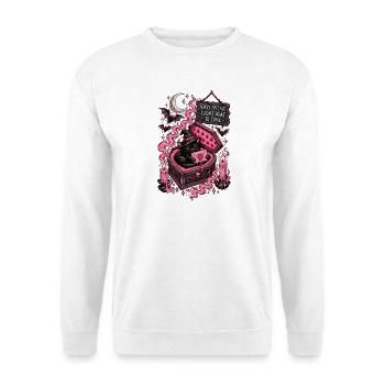 Gothische Katze im pinken Sarg - Unisex Pullover - Weiß - Vorne - Alina (178cm) & Michal (187cm)