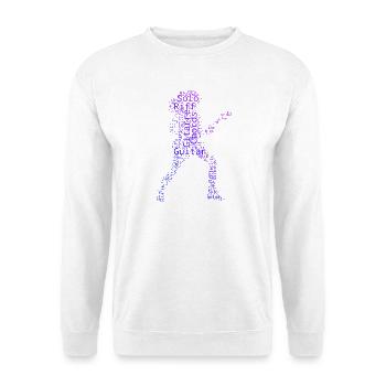 Geschenkidee für die Gitarristin mit Gitarrenspiel - Unisex Pullover - Weiß - Vorne - Alina (178cm) & Michal (187cm)