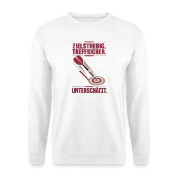 Zielstrebig Treffsicher Unterschätzt Darts Retro - Unisex Pullover - Weiß - Vorne - Alina (178cm) & Michal (187cm)