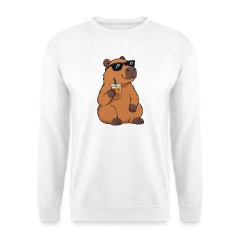 Sonnenbrillen-Capybara mit Kaffee - Unisex Pullover - Weiß - Vorne - Alina (178cm) & Michal (187cm)