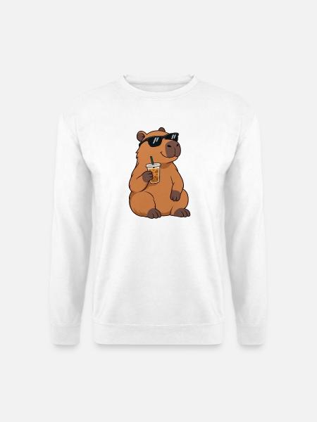 Sonnenbrillen-Capybara mit Kaffee - Unisex Pullover - Weiß