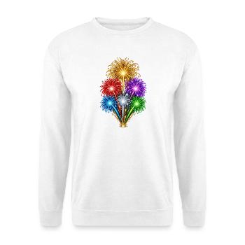 Buntes Feuerwerk – Farbenfroher Silvesterzauber - Unisex Pullover - Weiß - Vorne - Alina (178cm) & Michal (187cm)