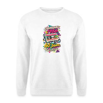 Jahrgang 1986 Kassette Bleistift - Unisex Pullover - Weiß - Vorne - Alina (178cm) & Michal (187cm)