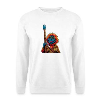 Steampunk-Affenheld mit Lichtstab - Unisex Pullover - Weiß - Vorne - Alina (178cm) & Michal (187cm)