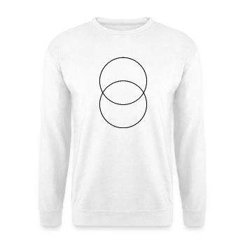 Überlappende Kreise: Minimale geometrische Kunst - Unisex Pullover - Weiß - Vorne - Alina (178cm) & Michal (187cm)