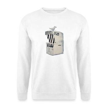 Strandkorb mit Möwe – Wangerooge Nordsee Motiv - Unisex Pullover - Weiß - Vorne