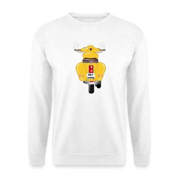 sonnengelber Roller mit aufregendem Kennzeichen - Unisex Pullover - Weiß - Vorne - Alina (178cm) & Michal (187cm)