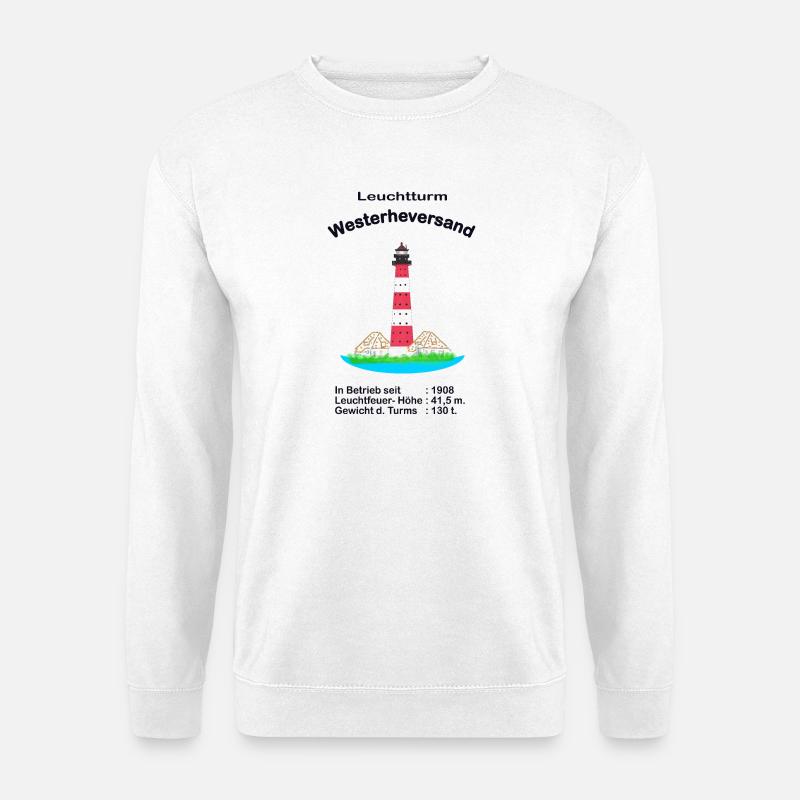 Westerheversand Leuchtturm Motiv, handgezeichnet - Unisex Pullover - Weiß