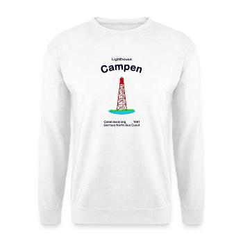 Leuchtturm Campen Nordsee Deutschland, Zeichnung - Unisex Pullover - Weiß - Vorne - Alina (178cm) & Michal (187cm)
