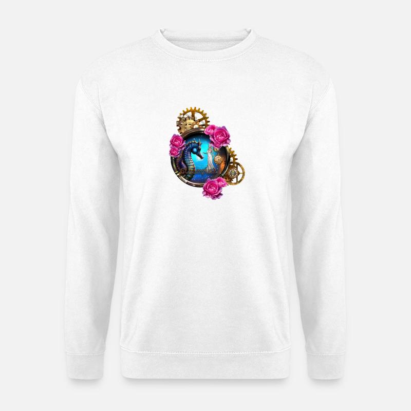 Schönes Steampunk-Design mit Seepferdchen - Unisex Pullover - Weiß