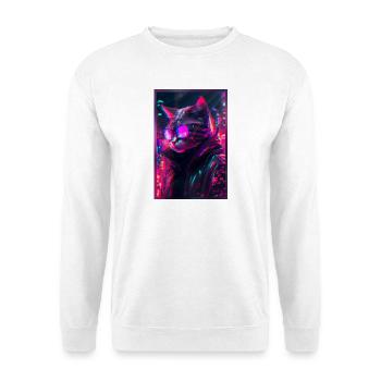 Techno Katze Japan Neon City Art - Unisex Pullover - Weiß - Vorne