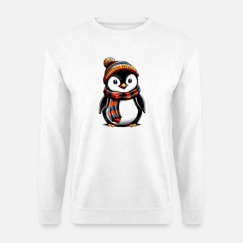 Pinguin mit Wollmütze und Schal - Unisex Pullover - Weiß