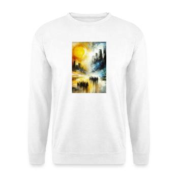 Duales Stadtbild: Abstrakter Tag- und Nachtübergang - Unisex Pullover - Weiß - Vorne