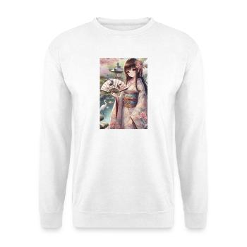 Elegante japanische Gelassenheit: Kimono, Kirschblüten - Unisex Pullover - Weiß - Vorne