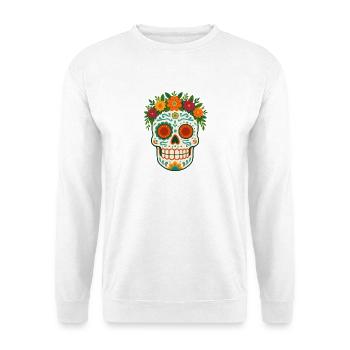 Skull and crossbones with floral wreath Día-de-los-Muertos - Unisex Sweatshirt - white - Front