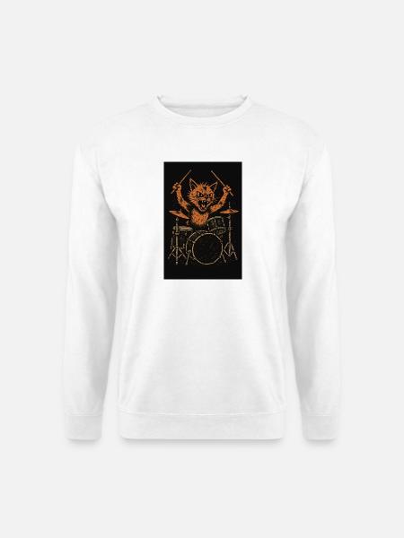 Katzen-Drummer auf Schlagzeug - Unisex Pullover - Weiß