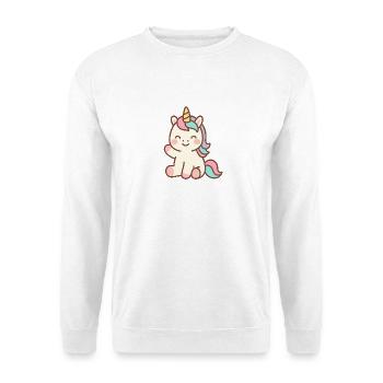 Cute unicorn kawaii style sitting and smiling - Unisex Sweatshirt - white - Front