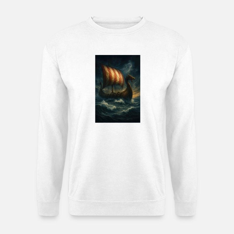 Wikinger-Schiff im Sturm - Unisex Pullover - Weiß