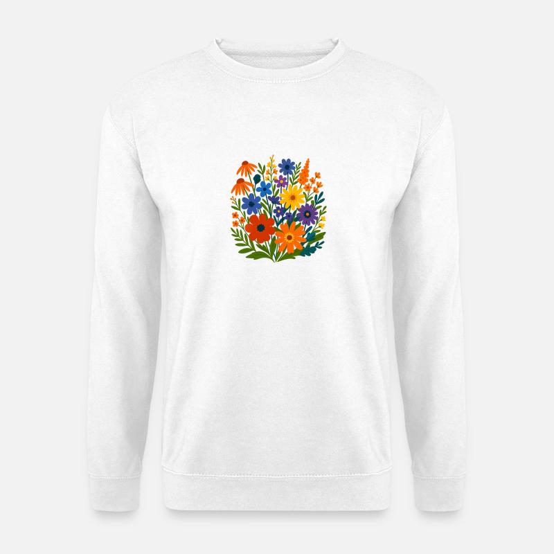 Wildblumen-Blütenlandschaft - Unisex Pullover - Weiß