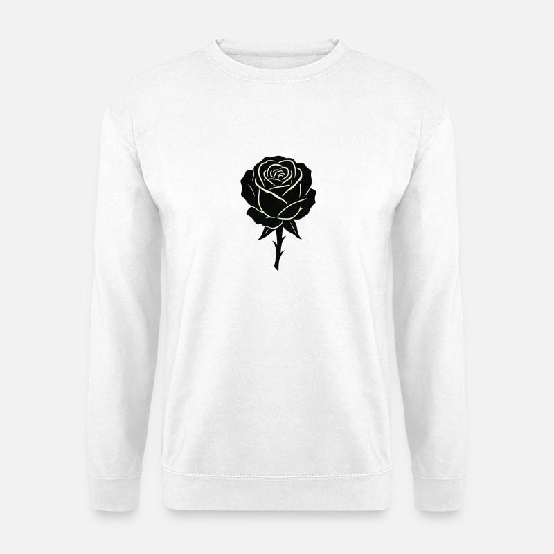 Schwarze Rose Umrissdesign - Unisex Pullover - Weiß